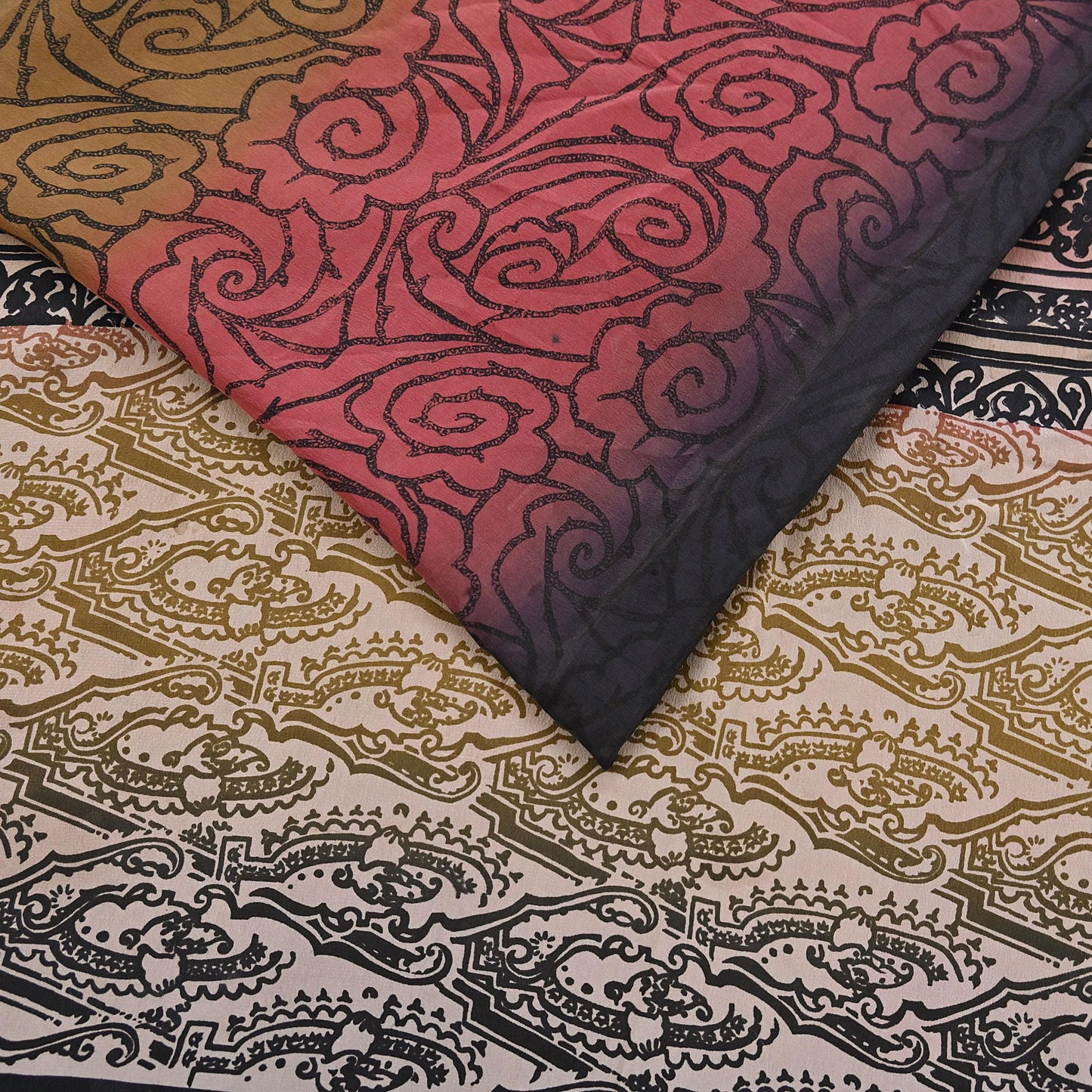 Indian Vintage Sari Multi Pure Crepe Silk Printed Saree 5yard Sewing Floral Soft Craft Fabric Wrap Crafting Quilting Upcycle