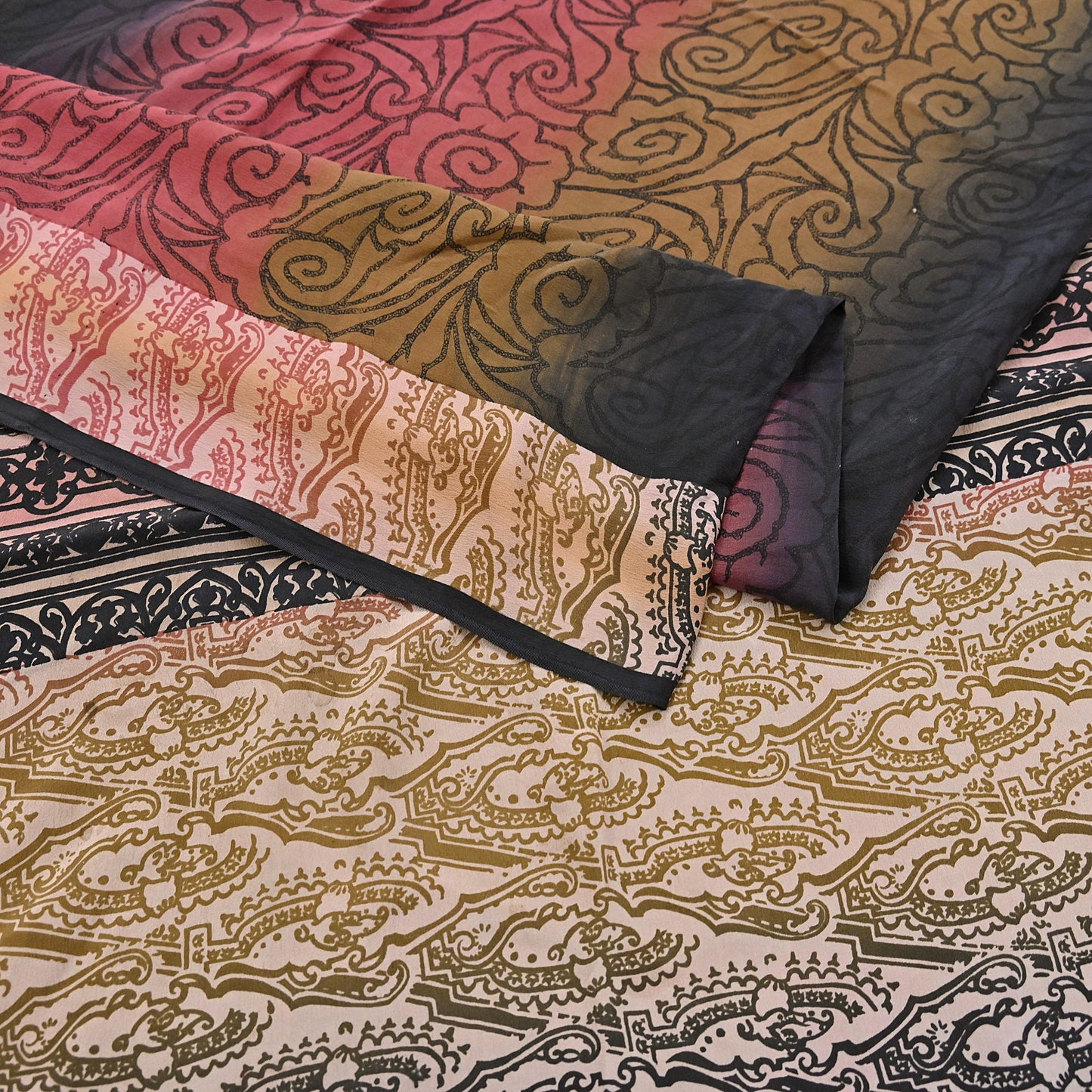 Indian Vintage Sari Multi Pure Crepe Silk Printed Saree 5yard Sewing Floral Soft Craft Fabric Wrap Crafting Quilting Upcycle