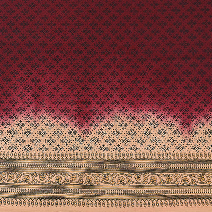Indian Vintage Sari Maroon & beige Pure Crepe Silk Printed Saree 6yard Sewing Quilting Floral Soft Craft Fabric Wrap