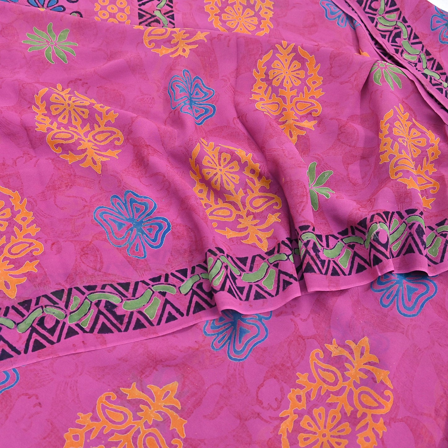 Indian Vintage Sari Pink Pure Georgette Silk Printed Saree Craft Fabric Sewing 5Yd Soft Light Dress Making Crafting Quilting Upcycle