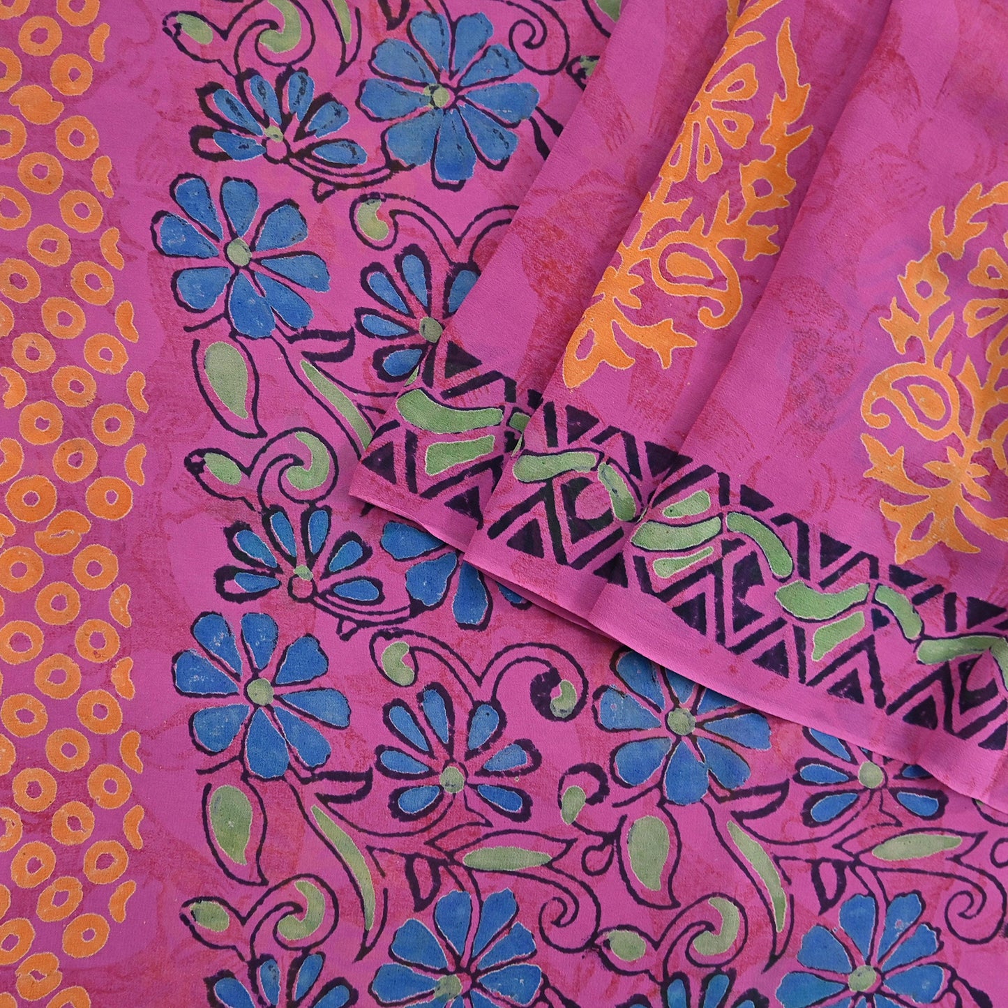 Indian Vintage Sari Pink Pure Georgette Silk Printed Saree Craft Fabric Sewing 5Yd Soft Light Dress Making Crafting Quilting Upcycle