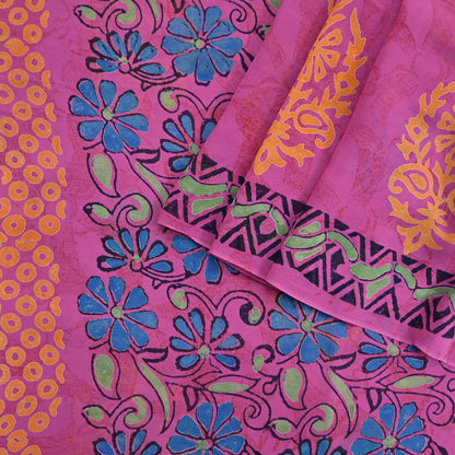 Indian Vintage Sari Pink Pure Georgette Silk Printed Saree Craft Fabric Sewing 5Yd Soft Light Dress Making Crafting Quilting Upcycle