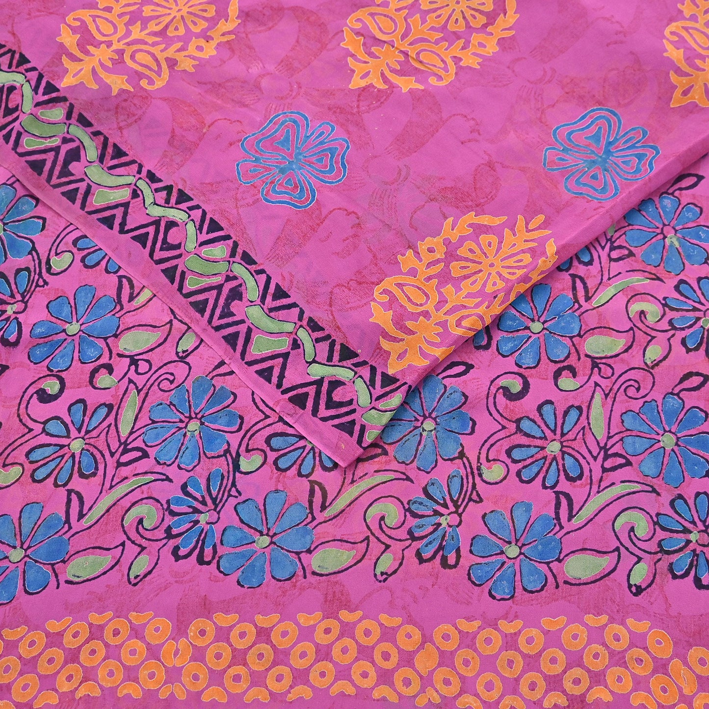 Indian Vintage Sari Pink Pure Georgette Silk Printed Saree Craft Fabric Sewing 5Yd Soft Light Dress Making Crafting Quilting Upcycle