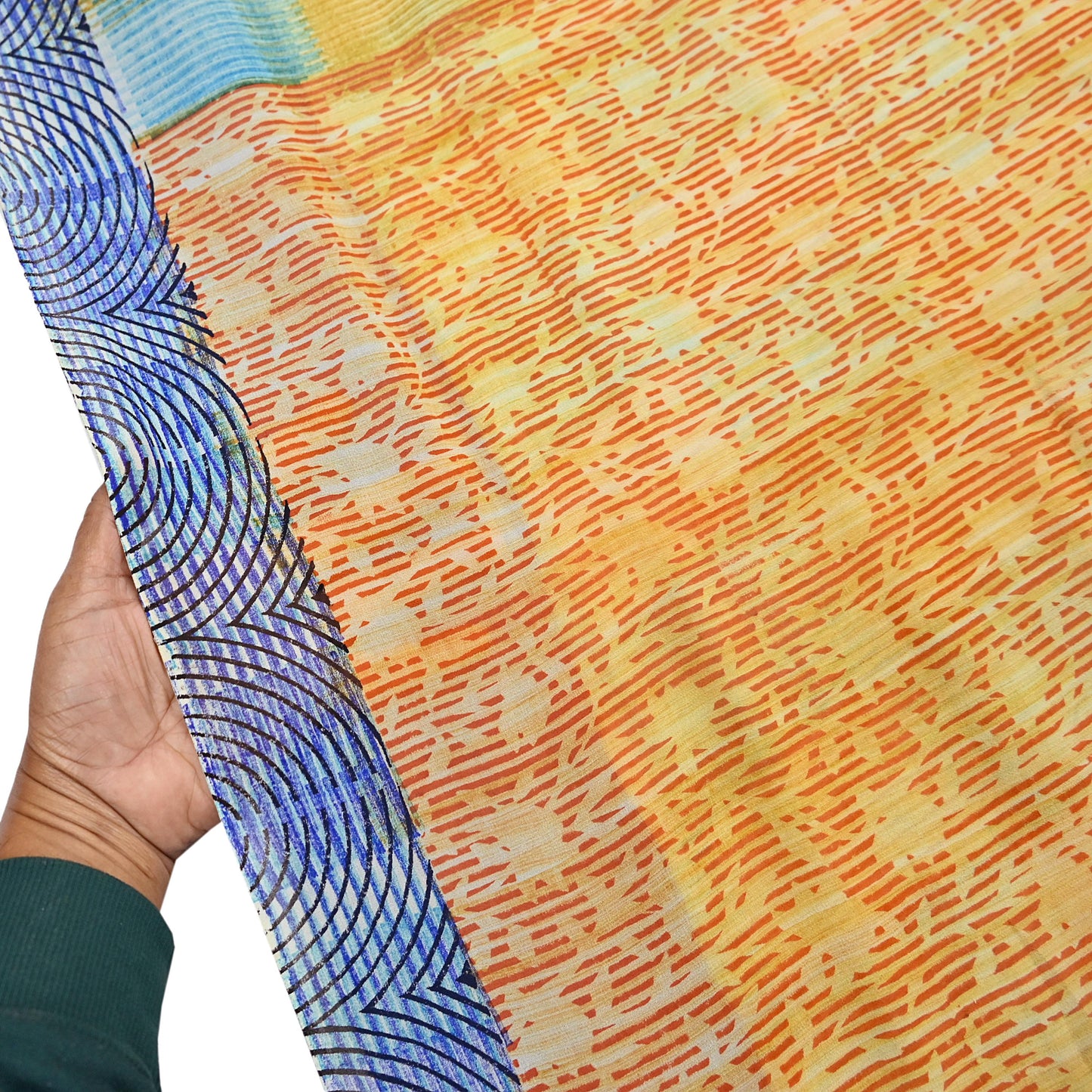 Indian Vintage Sari Ivory & Multi Pure Georgette Silk Printed Sarees 6Yd Craft Fabric Sewing Quilting Dress making Crafting Quilting Upcycle