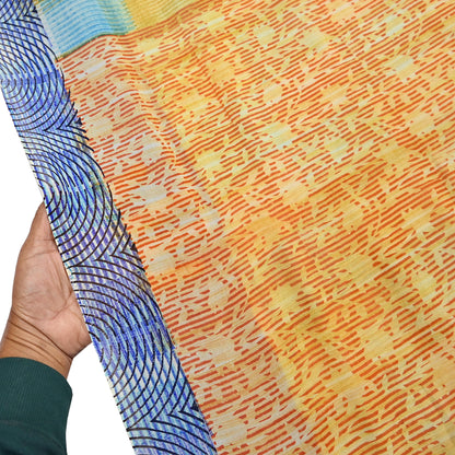 Indian Vintage Sari Ivory & Multi Pure Georgette Silk Printed Sarees 6Yd Craft Fabric Sewing Quilting Dress making Crafting Quilting Upcycle