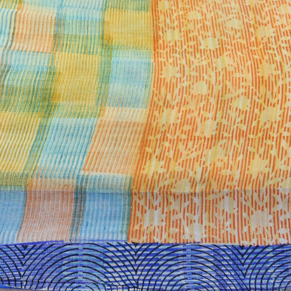 Indian Vintage Sari Ivory & Multi Pure Georgette Silk Printed Sarees 6Yd Craft Fabric Sewing Quilting Dress making Crafting Quilting Upcycle