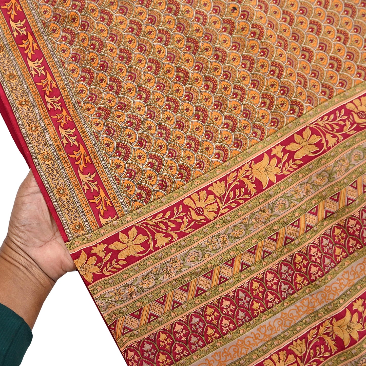 Indian Vintage Sari Red & Mustard Pure Silk Printed Saree Fabric 5yard Sewing Craft Fabric DressMaking Soft Wrap