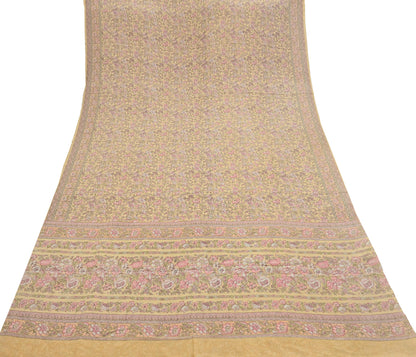 Indian Vintage Sari Yellow Pure Silk Printed Saree Fabric 5yard Sewing Craft Fabric DressMaking Wrap Floral