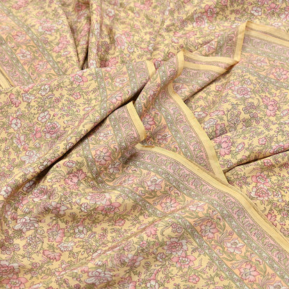 Indian Vintage Sari Yellow Pure Silk Printed Saree Fabric 5yard Sewing Craft Fabric DressMaking Wrap Floral