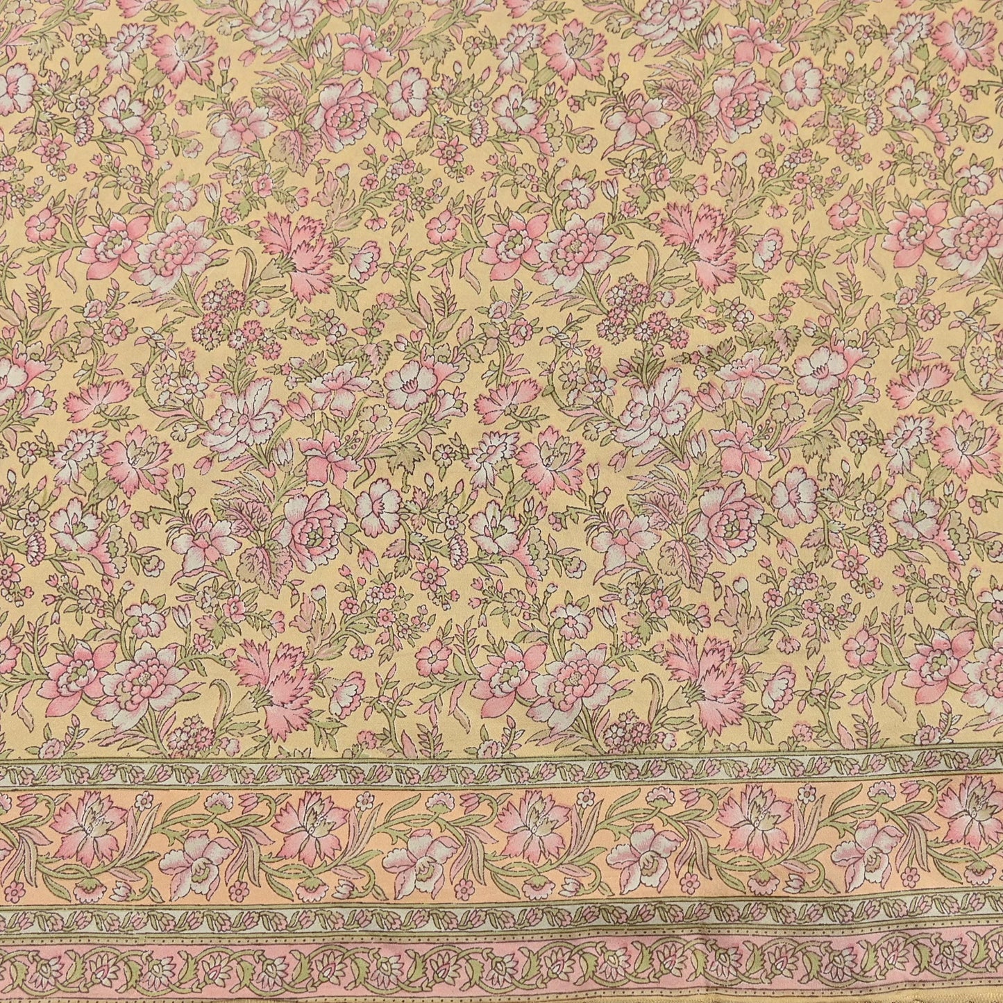 Indian Vintage Sari Yellow Pure Silk Printed Saree Fabric 5yard Sewing Craft Fabric DressMaking Wrap Floral