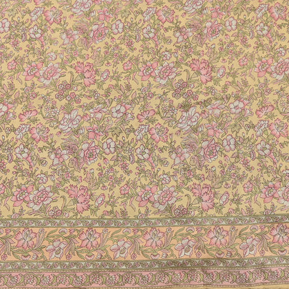 Indian Vintage Sari Yellow Pure Silk Printed Saree Fabric 5yard Sewing Craft Fabric DressMaking Wrap Floral