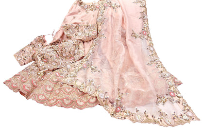 Indian Heavy Peach Hand Embroidered Lehenga 3pcs Set Designer By Manish Malhotra Party Wear