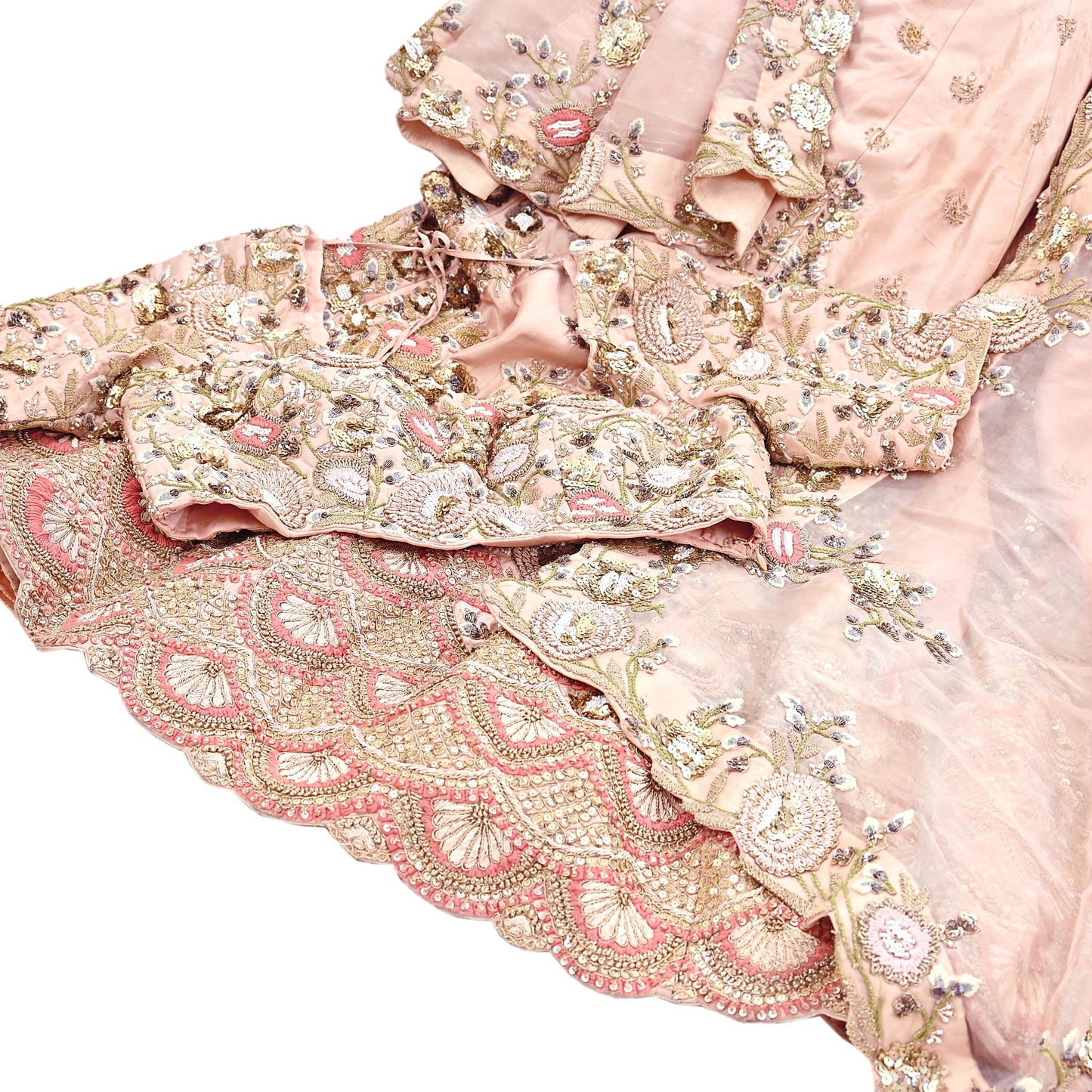 Indian Heavy Peach Hand Embroidered Lehenga 3pcs Set Designer By Manish Malhotra Party Wear