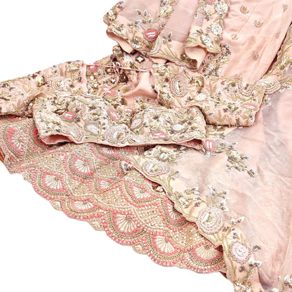 Indian Heavy Peach Hand Embroidered Lehenga 3pcs Set Designer By Manish Malhotra Party Wear