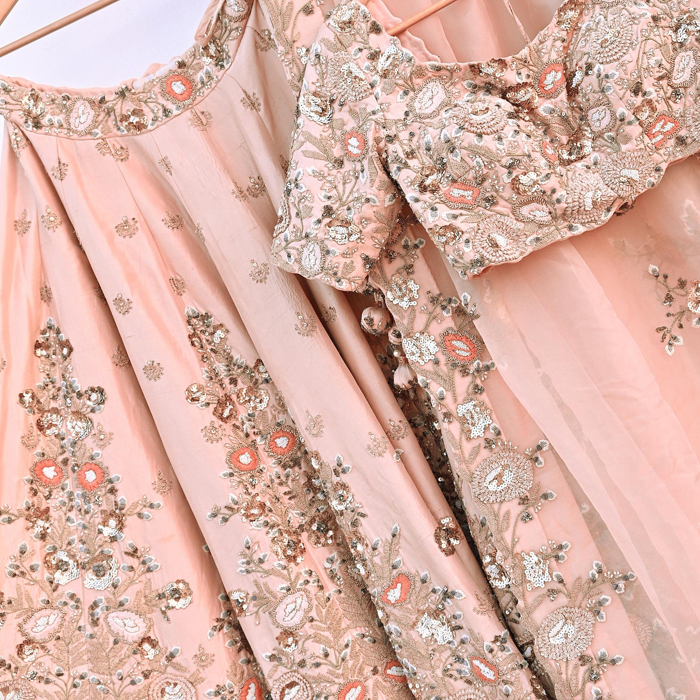 Indian Heavy Peach Hand Embroidered Lehenga 3pcs Set Designer By Manish Malhotra Party Wear
