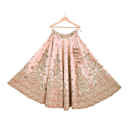 Indian Heavy Peach Hand Embroidered Lehenga 3pcs Set Designer By Manish Malhotra Party Wear