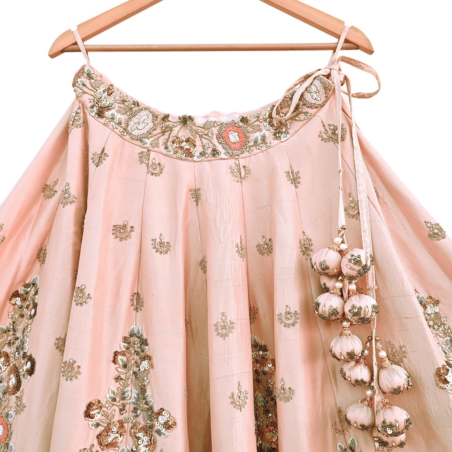 Indian Heavy Peach Raw Silk Hand Embroidered Lehenga/Skirt Designer By Manish Malhotra Bridal Wear Zardozi/ Dabka