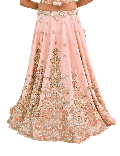Indian Heavy Peach Raw Silk Hand Embroidered Lehenga/Skirt Designer By Manish Malhotra Bridal Wear Zardozi/ Dabka