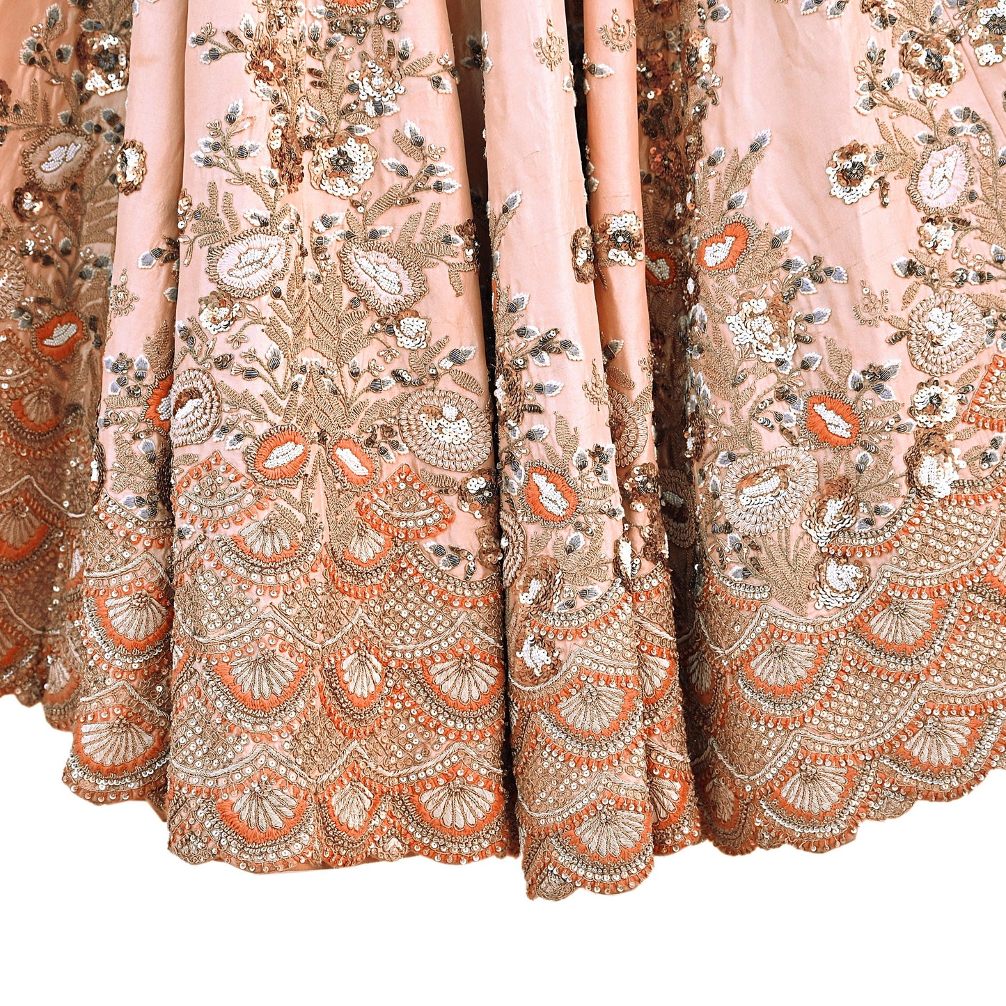 Indian Heavy Peach Raw Silk Hand Embroidered Lehenga/Skirt Designer By Manish Malhotra Bridal Wear Zardozi/ Dabka