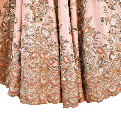Indian Heavy Peach Raw Silk Hand Embroidered Lehenga/Skirt Designer By Manish Malhotra Bridal Wear Zardozi/ Dabka
