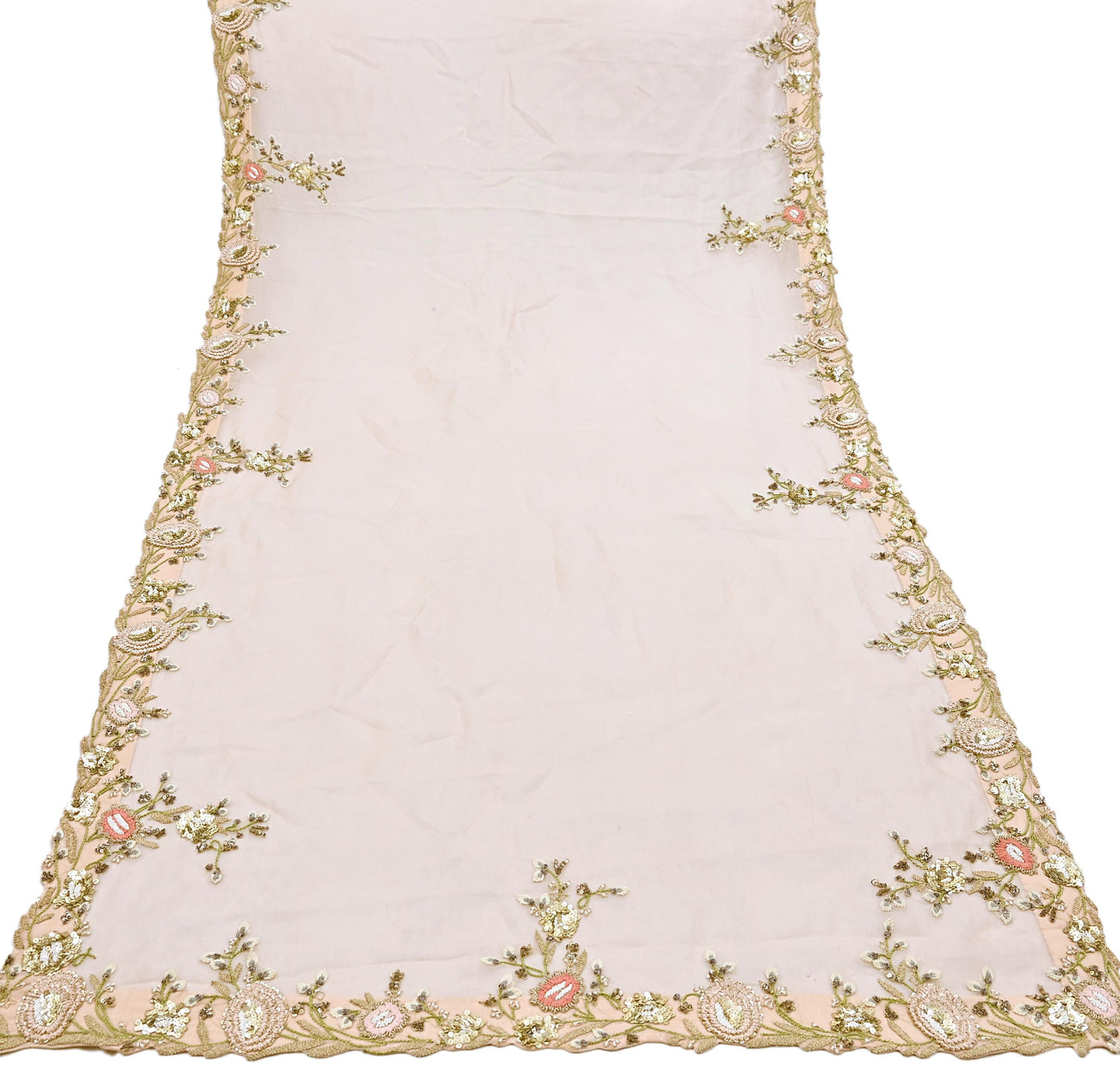 Indian Pre-owned Heavy Peach Pure Organza Silk Hand Embroidered Dupatta Designer By Manish Malhotra Zardozi Bridal Veil