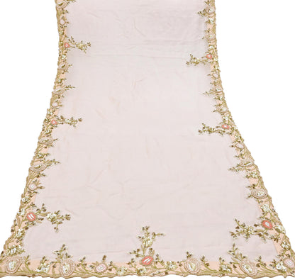 Indian Pre-owned Heavy Peach Pure Organza Silk Hand Embroidered Dupatta Designer By Manish Malhotra Zardozi Bridal Veil