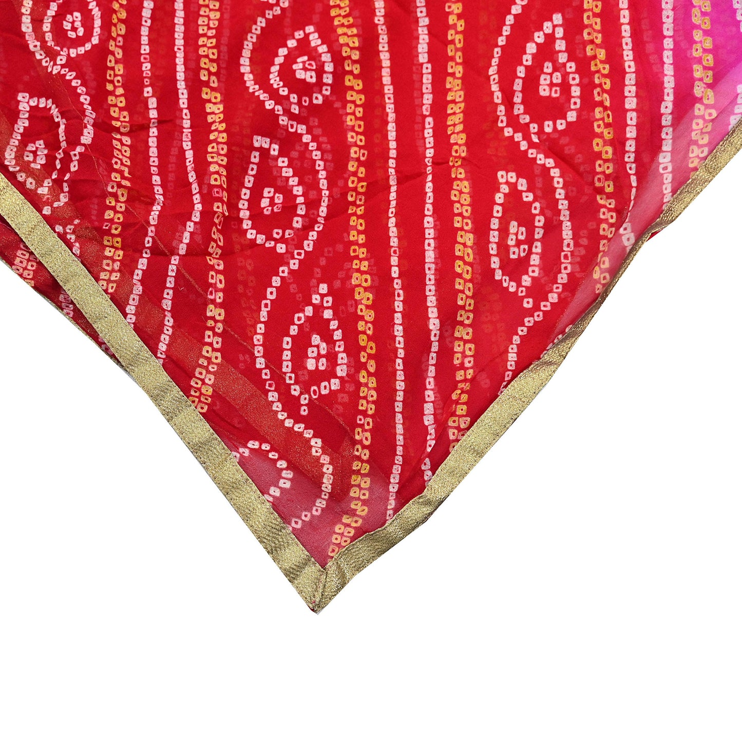 Indian Vintage Pink & Red Dupatta Pure Georgette Silk Embroidered Bandhani Veil Scarves Soft Zari Border
