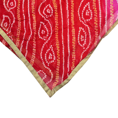 Indian Vintage Pink & Red Dupatta Pure Georgette Silk Embroidered Bandhani Veil Scarves Soft Zari Border