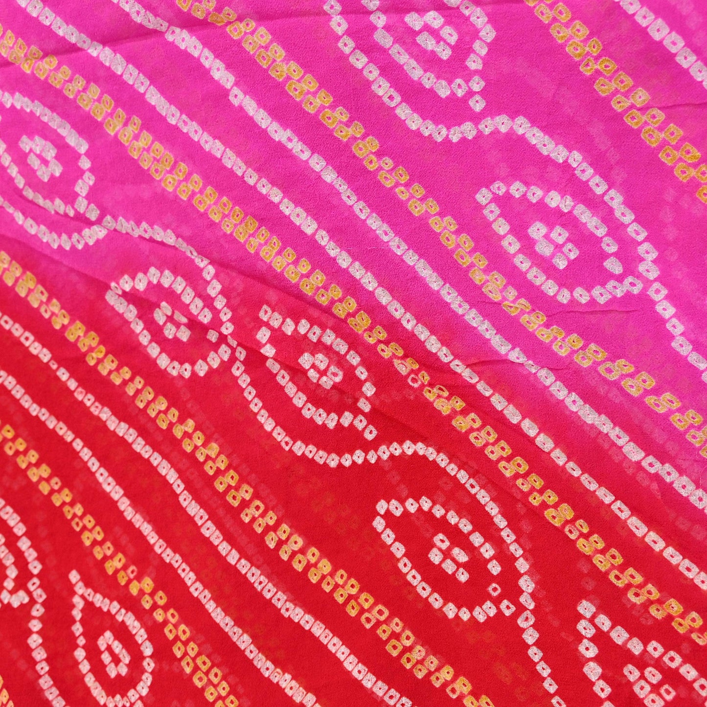Indian Vintage Pink & Red Dupatta Pure Georgette Silk Embroidered Bandhani Veil Scarves Soft Zari Border