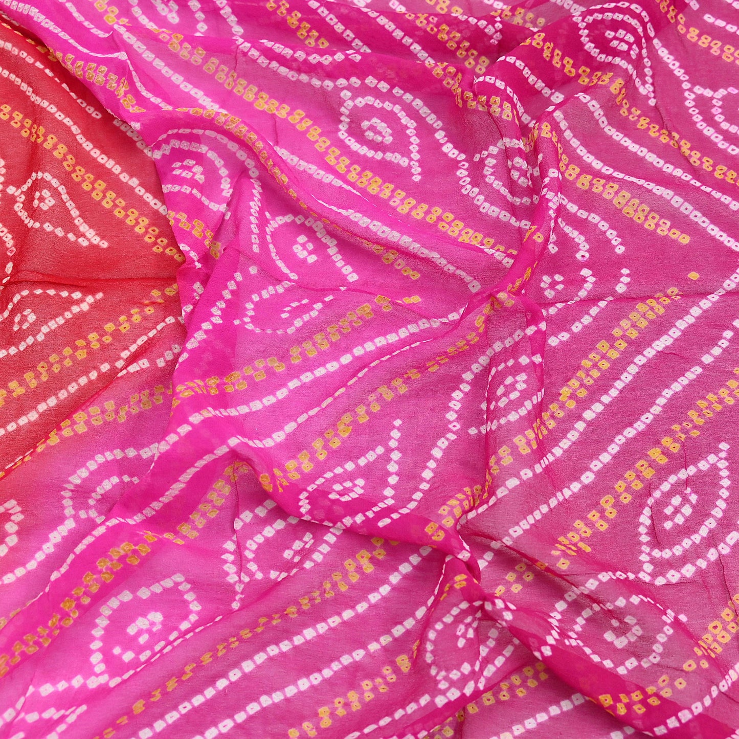 Indian Vintage Pink & Red Dupatta Pure Georgette Silk Embroidered Bandhani Veil Scarves Soft Zari Border