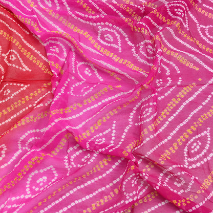 Indian Vintage Pink & Red Dupatta Pure Georgette Silk Embroidered Bandhani Veil Scarves Soft Zari Border