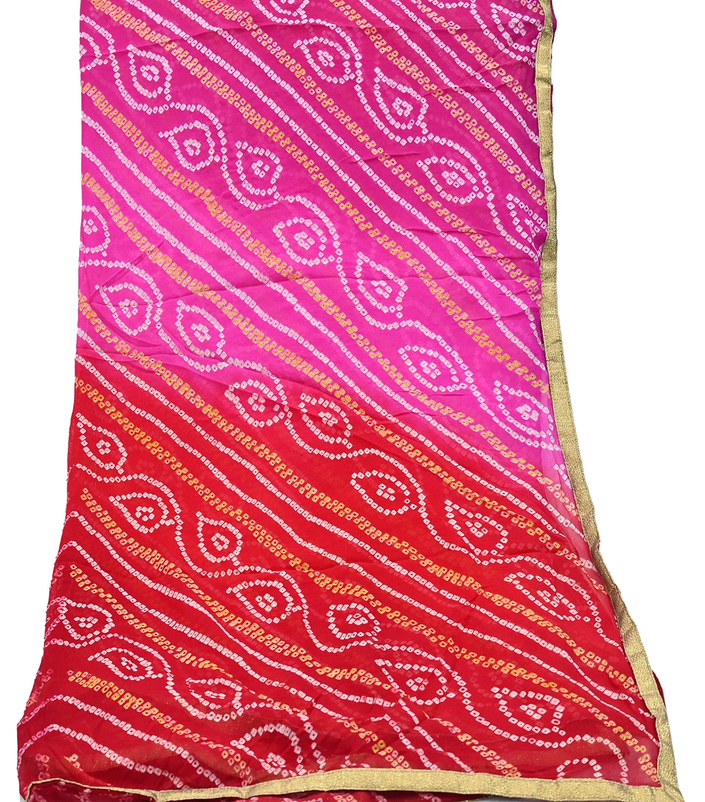 Indian Vintage Pink & Red Dupatta Pure Georgette Silk Embroidered Bandhani Veil Scarves Soft Zari Border