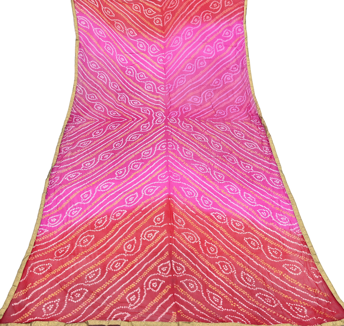 Indian Vintage Pink & Red Dupatta Pure Georgette Silk Embroidered Bandhani Veil Scarves Soft Zari Border