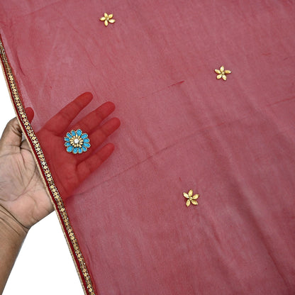 Indian Vintage Red Dupatta Pure Georgette silk Long Stole Hand Embroidered Scarves Stole Veil Wrap Sequins
