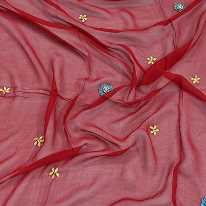 Indian Vintage Red Dupatta Pure Georgette silk Long Stole Hand Embroidered Scarves Stole Veil Wrap Sequins