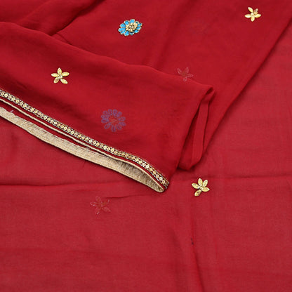 Indian Vintage Red Dupatta Pure Georgette silk Long Stole Hand Embroidered Scarves Stole Veil Wrap Sequins