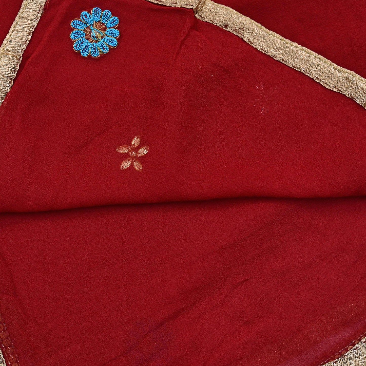 Indian Vintage Red Dupatta Pure Georgette silk Long Stole Hand Embroidered Scarves Stole Veil Wrap Sequins