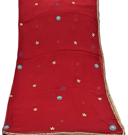 Indian Vintage Red Dupatta Pure Georgette silk Long Stole Hand Embroidered Scarves Stole Veil Wrap Sequins