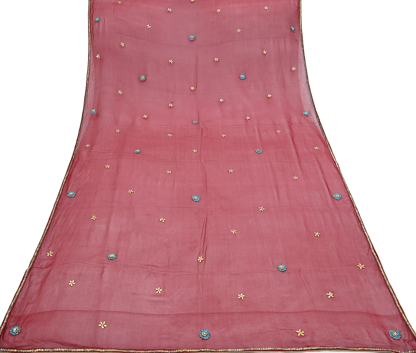 Indian Vintage Red Dupatta Pure Georgette silk Long Stole Hand Embroidered Scarves Stole Veil Wrap Sequins