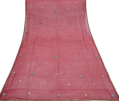 Indian Vintage Red Dupatta Pure Georgette silk Long Stole Hand Embroidered Scarves Stole Veil Wrap Sequins
