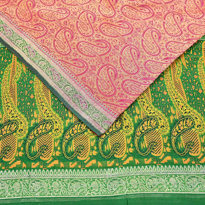 Indian Vintage Sari Pink & Green Heavy Pure Silk Woven Banarasi Brocade Saree Fabric 5Yd Ethnic Dress making Crafting Dress Designing