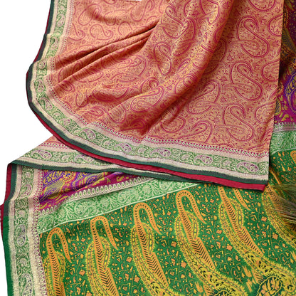 Indian Vintage Sari Pink & Green Heavy Pure Silk Woven Banarasi Brocade Saree Fabric 5Yd Ethnic Dress making Crafting Dress Designing
