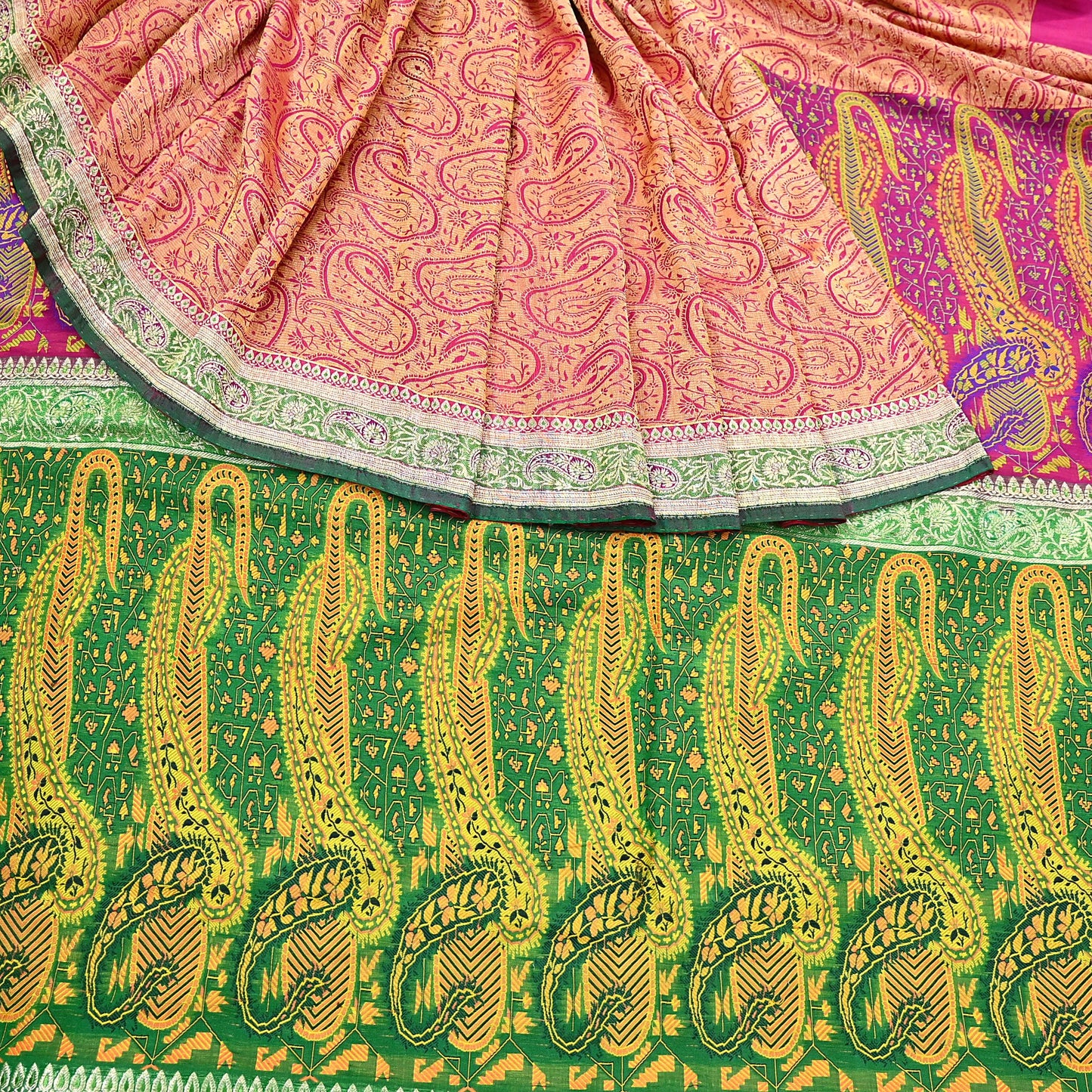 Indian Vintage Sari Pink & Green Heavy Pure Silk Woven Banarasi Brocade Saree Fabric 5Yd Ethnic Dress making Crafting Dress Designing