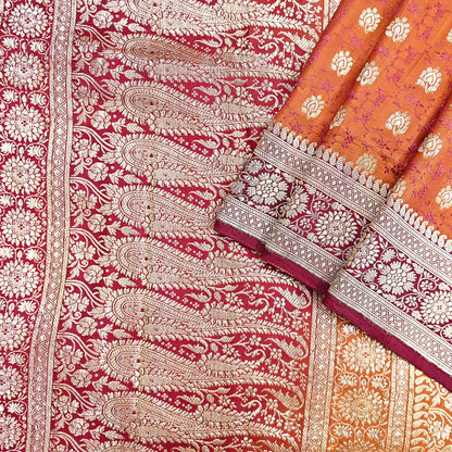 Indian Vintage Sari Maroon Heavy Pure Satin Silk Woven Banarasi Brocade Sarees Zari 5Yd Dress making Crafting Quilting