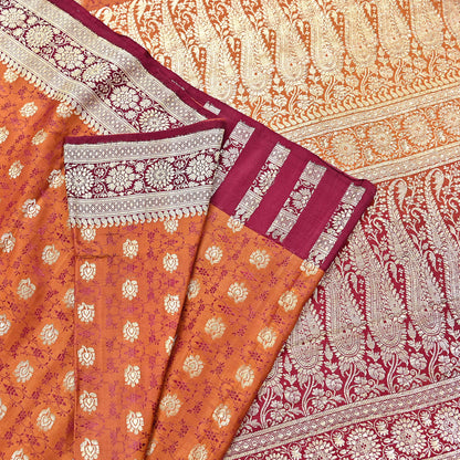 Indian Vintage Sari Maroon Heavy Pure Satin Silk Woven Banarasi Brocade Sarees Zari 5Yd Dress making Crafting Quilting