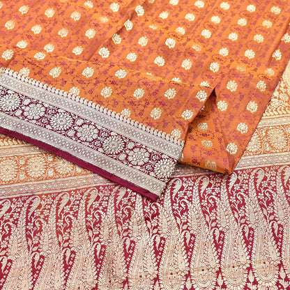 Indian Vintage Sari Maroon Heavy Pure Satin Silk Woven Banarasi Brocade Sarees Zari 5Yd Dress making Crafting Quilting
