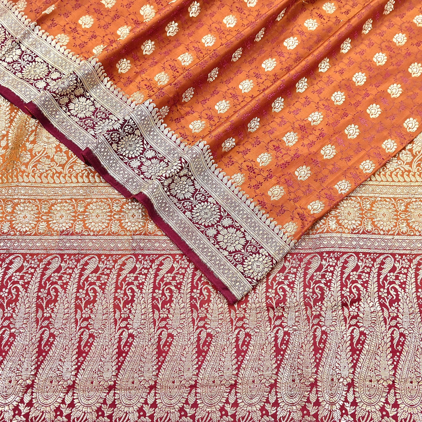 Indian Vintage Sari Maroon Heavy Pure Satin Silk Woven Banarasi Brocade Sarees Zari 5Yd Dress making Crafting Quilting