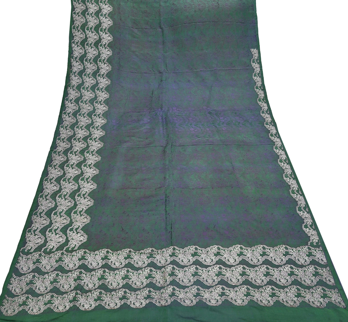 Indian Vintage Bottle Green Heavy Wedding Saree Pure Satin Silk Woven Banarasi Brocade Sari Craft Fabric Zari 5Yd Dress Making Crafting used