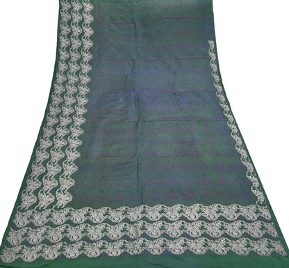 Indian Vintage Bottle Green Heavy Wedding Saree Pure Satin Silk Woven Banarasi Brocade Sari Craft Fabric Zari 5Yd Dress Making Crafting used