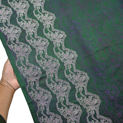 Indian Vintage Bottle Green Heavy Wedding Saree Pure Satin Silk Woven Banarasi Brocade Sari Craft Fabric Zari 5Yd Dress Making Crafting used